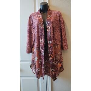 Gorgeous Vintage  Ivu Jane Multicolor Floral Open Front Kimono Cardigan Size XS